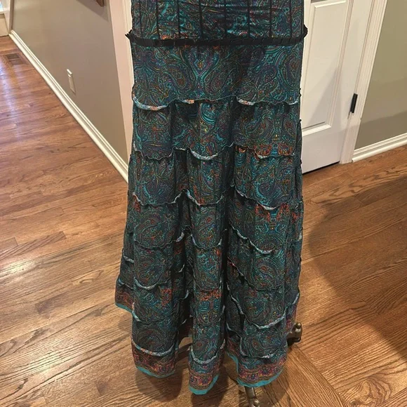 NWOT Amazing Aller Simplement Strapless Lightweight Tiered gowm dress teal Red - Picture 3 of 8